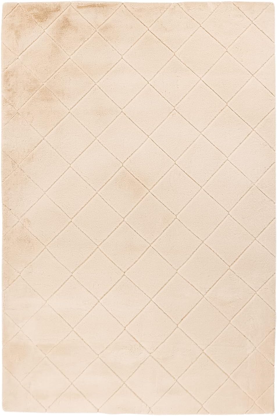 payé Teppich - Wohnzimmer Kuschwelweich 80x150cm Beige Flauschig Karo Muster Modern Deko Teppiche We