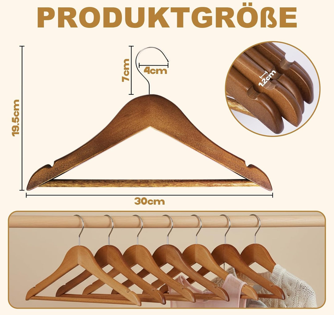 Homewit Kleiderbügel Baby Holz Bügel, 12er Set Vintage Braun Kleiderbügel für Kinder, Antirutsch Ker