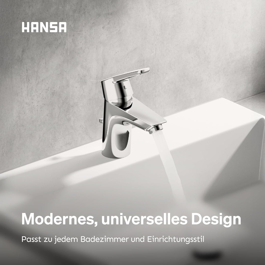 Hansa 51402293 Einhebelmischer/Waschtischbatterie HANSAPOLO DN15 | + Ablaufgarnitur und Zugbetätigun