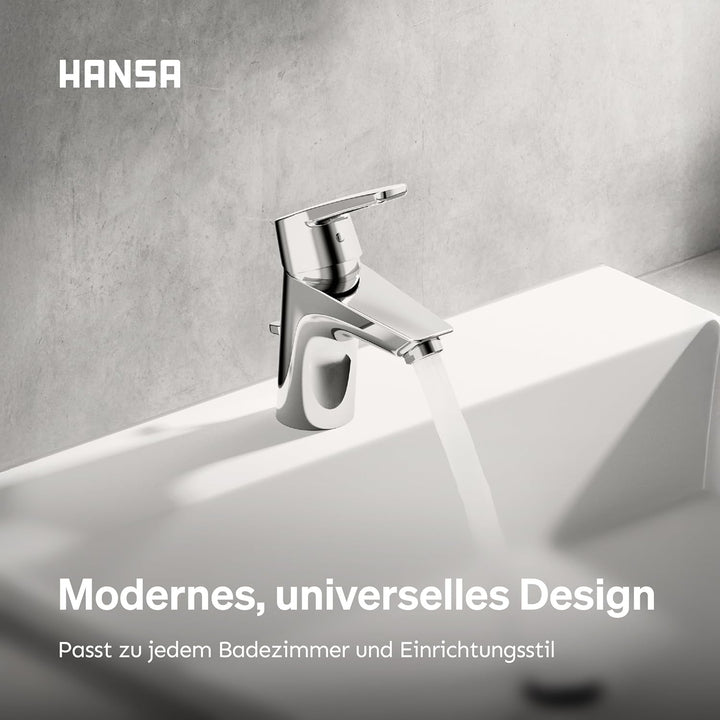 Hansa 51402293 Einhebelmischer/Waschtischbatterie HANSAPOLO DN15 | + Ablaufgarnitur und Zugbetätigun