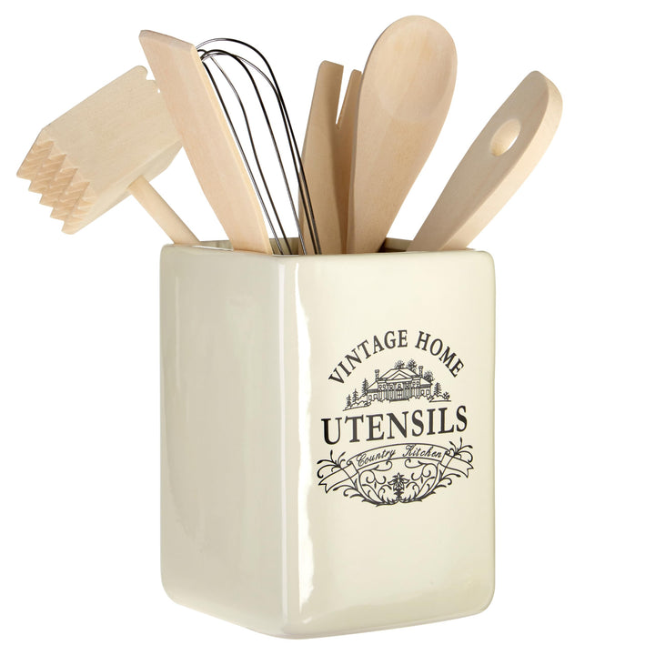 Premier Housewares Vintage Home Utensilienhalter, H15 x W11 x D11cm Beige, Beige