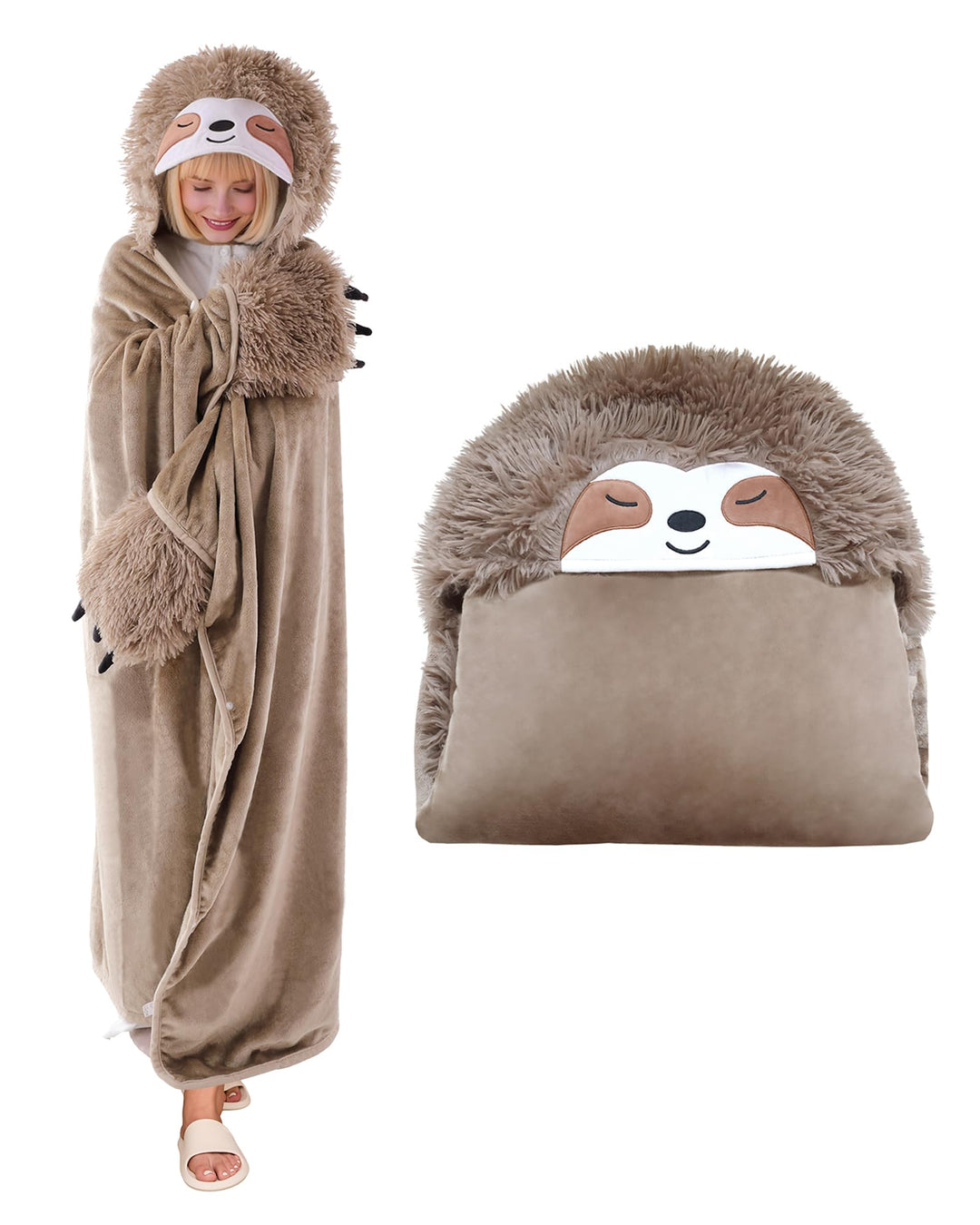 SQEQE Tragbare Decken mit Kapuze und Handschuhen Hoodie Decke Sofadecke Cartoon Kuscheldecke für Dam