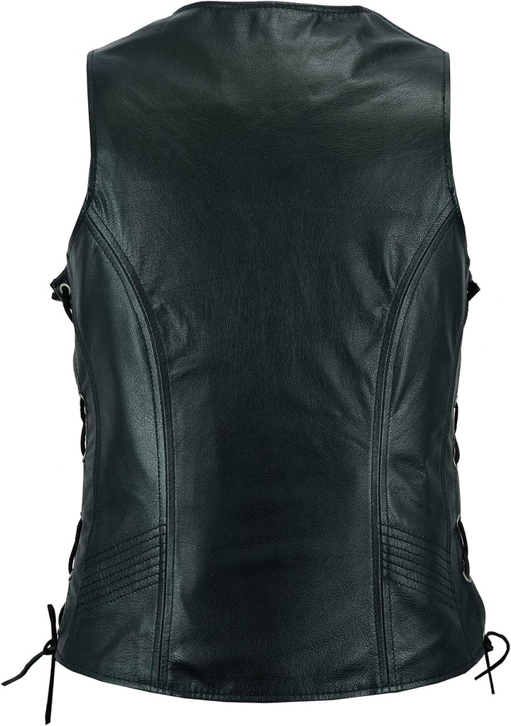 Leatherick Damen Lederweste der echte spitzenkorn-büffel Leder ärmellose jacke / weste schwarz M Sch