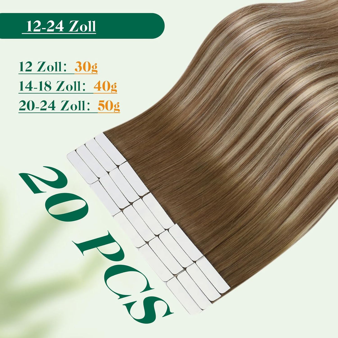 Easyouth Tape on Extension Echthaar Haarverlangerung Tape in Echthaar Farbe Darker Brown Mix Mittelb
