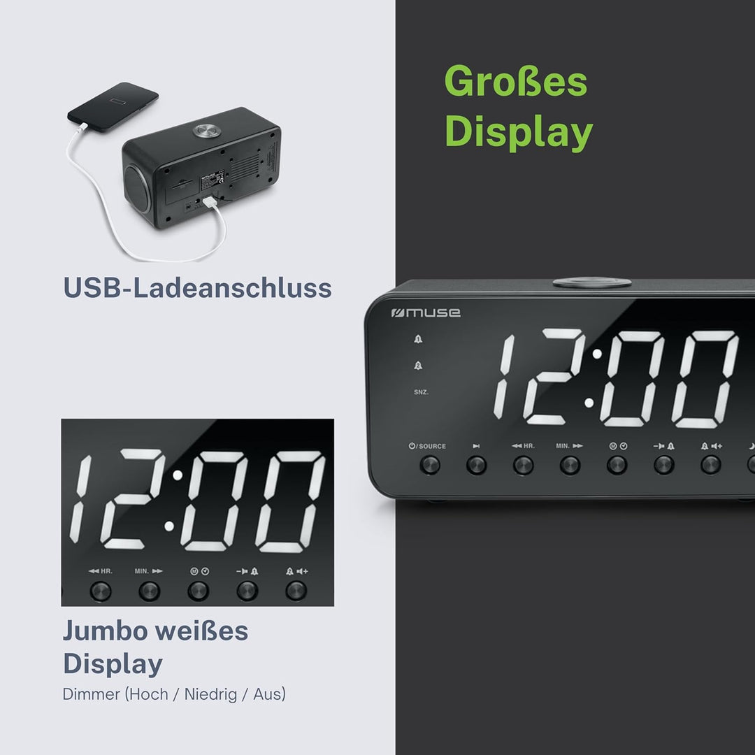 Muse M-192 CR Uhrenradio mit Jumbo Display Dual Alarm (Schlummer/Einschlaf/NAP-Funktion) schwarz, Sc