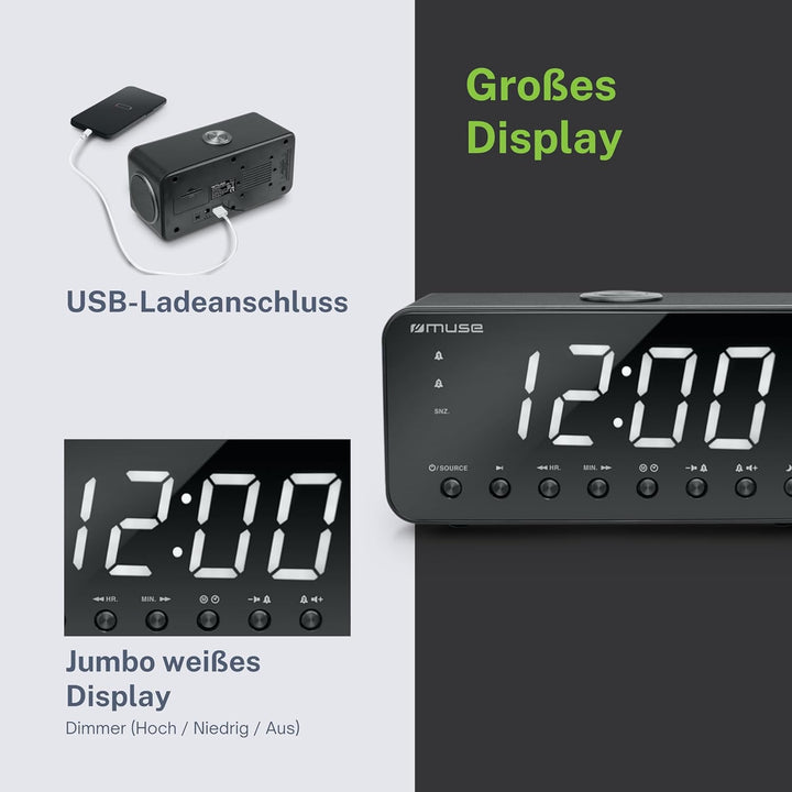 Muse M-192 CR Uhrenradio mit Jumbo Display Dual Alarm (Schlummer/Einschlaf/NAP-Funktion) schwarz, Sc