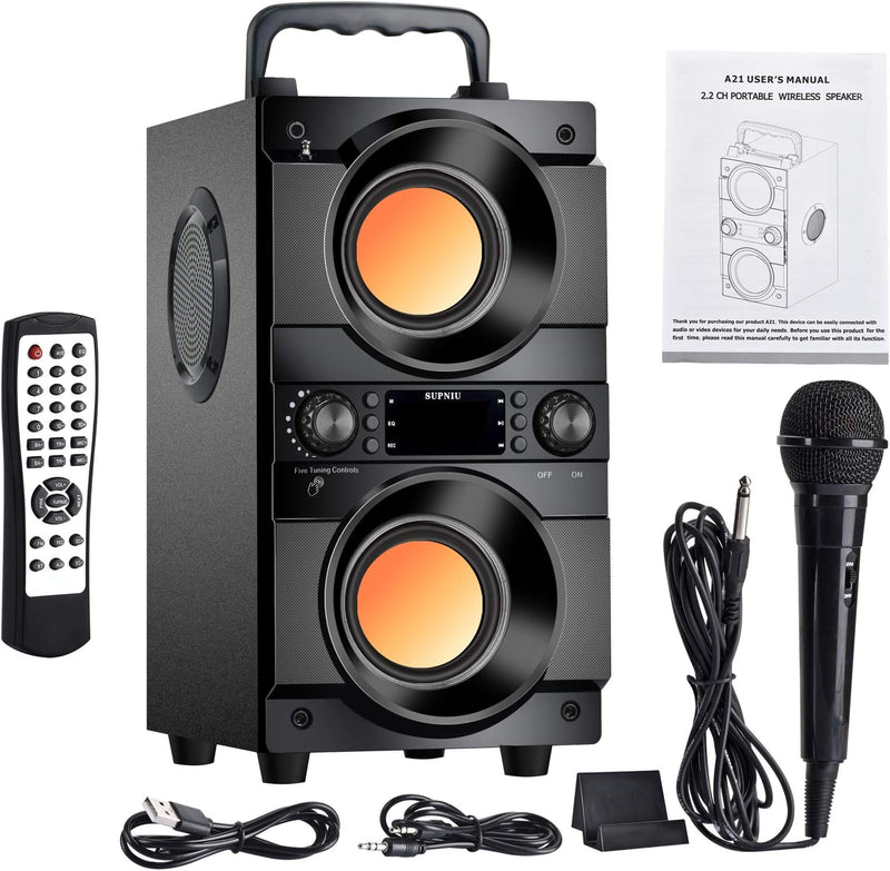 SUPNIU BluetoothLautsprecher, 60 W, kabelloser Lautsprecher, tragbar, mit DoppelBass, Heavy Bass, Bl