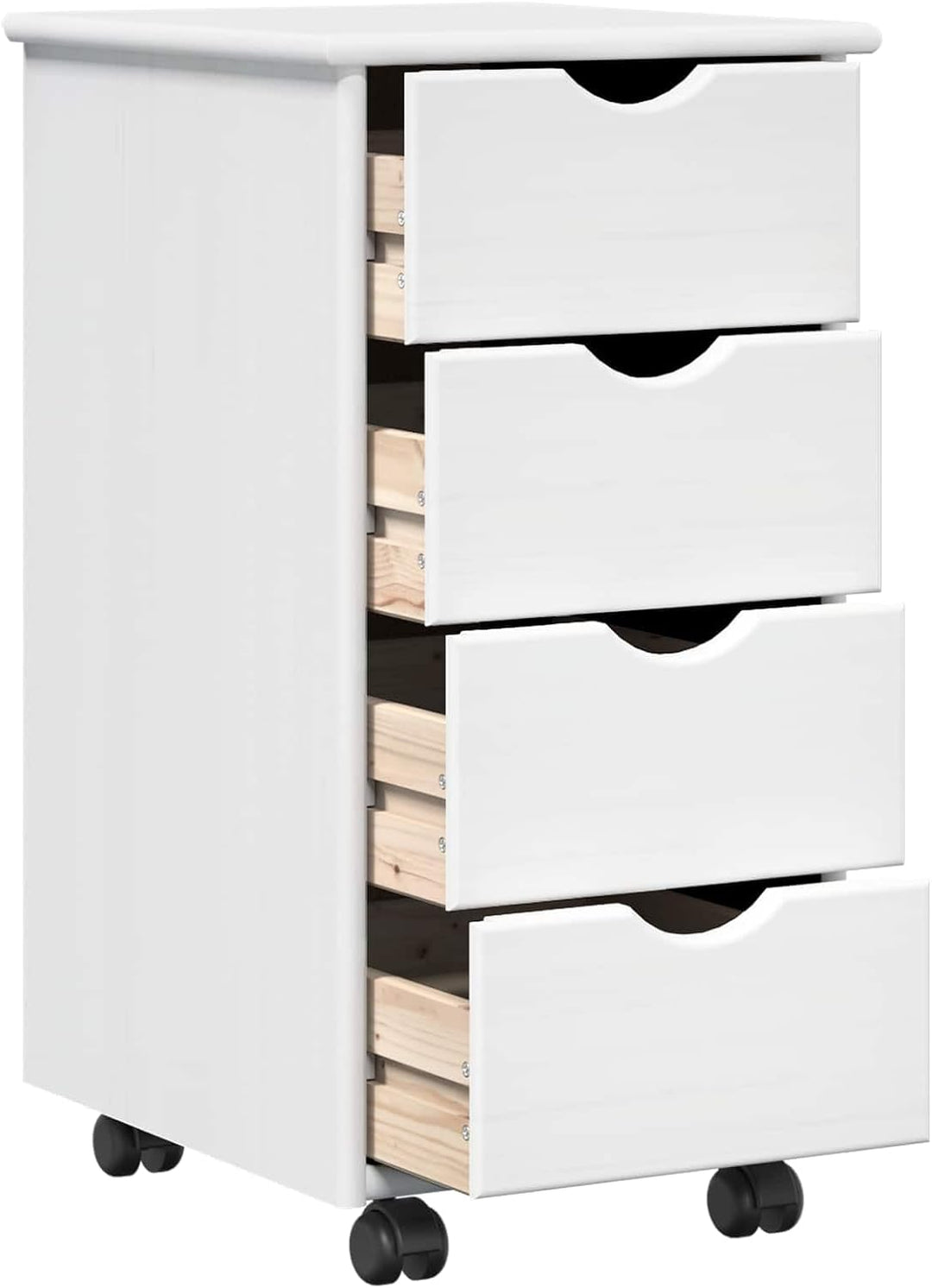 vidaXL Rollschrank Mit Rad Weiss 34 x 39 x 65,5 cm Massivholz Kiefer, Minimalistischer Rollschrank,
