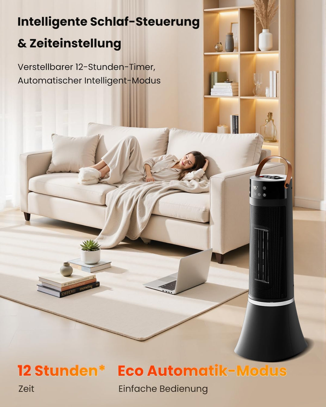 Heizlüfter Energiesparend, 2000W Klein Heizung Elektrisch mit Fernbedienung, Thermostat, 12h Timer,