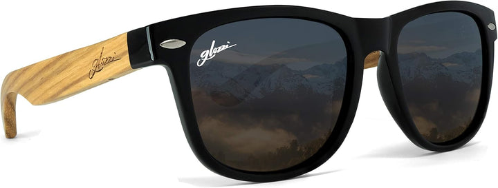 glozzi Sonnenbrille Herren und Damen Holz Polarisiert UV400 mit Holzbügeln und Brillenetui aus Kork