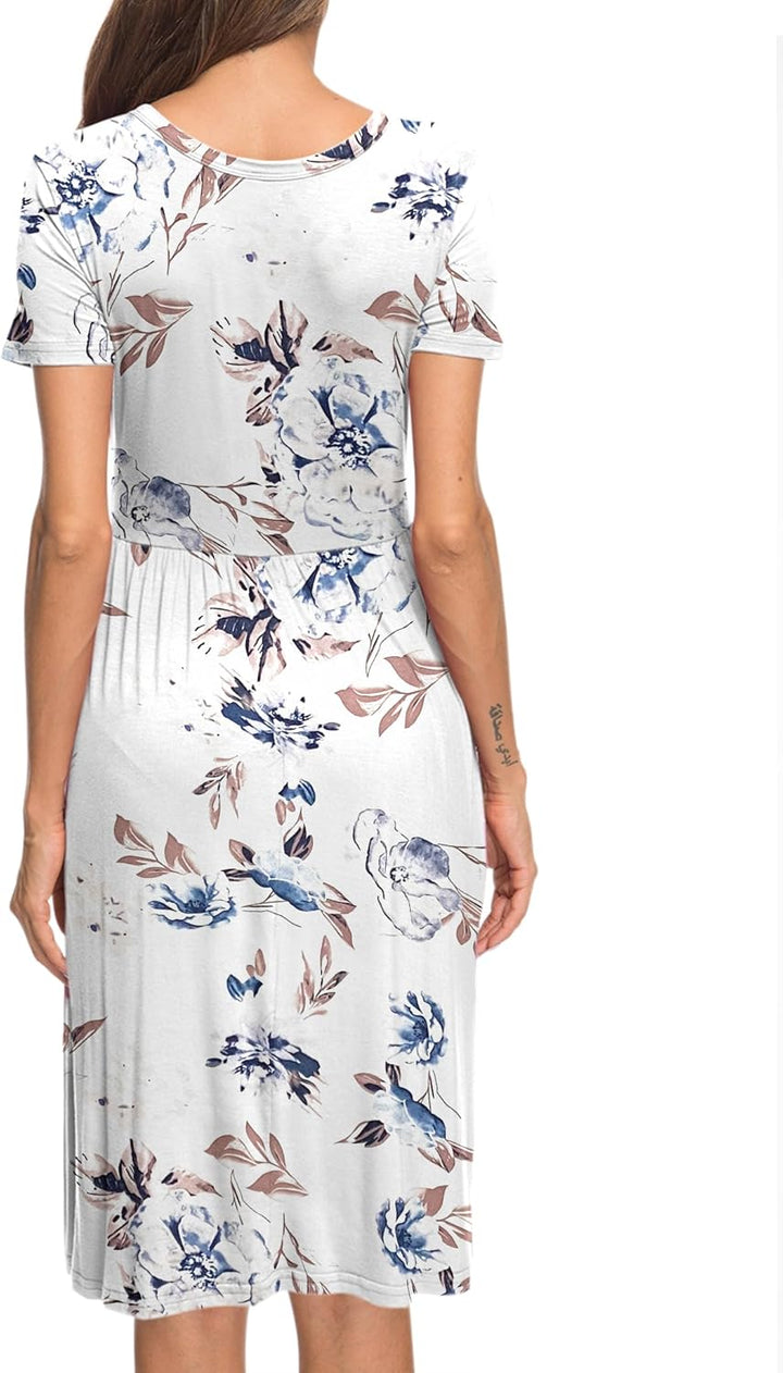 AUSELILY Damen Kleider Sommer Sommerkleider Knielang Kurzarm Freizeitkleid Schicke Shirtkleider mit