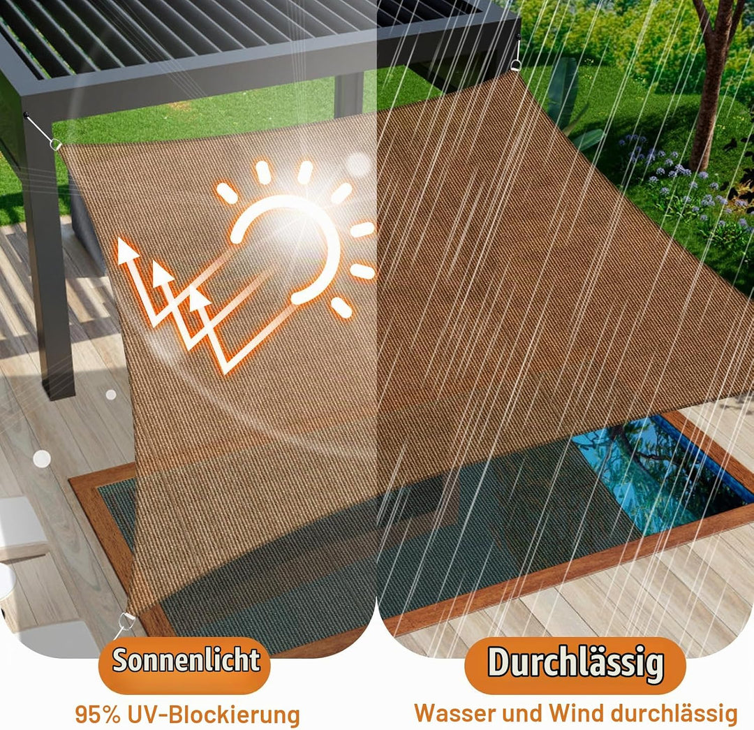 Duerer Sonnensegel 2x3m Rechteckig Sonnenschutz Garten Balkon und Terrasse, 95% UV Schutz, 185g/m² h