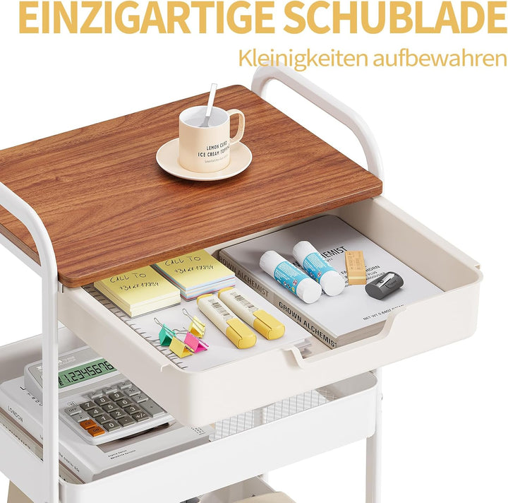 KINGRACK Aufbewahrungswagen 3-Ebenen mit Tischplatte, Multifunktionswagen aus Metall für Küche, Haus