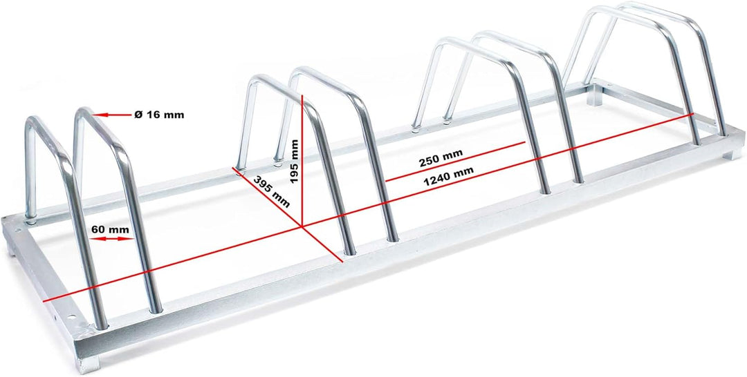 Fahrradständer für 4 Räder 124 x 39,5 x 19,5 cm verzinkt und für Wandmontage