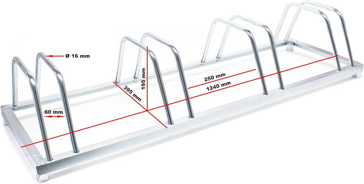 Fahrradständer für 4 Räder 124 x 39,5 x 19,5 cm verzinkt und für Wandmontage