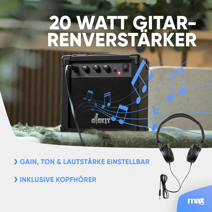 Max GigKit Junior 3/4 - Kinder E Gitarre Set, E Guitar, Elektrogitarre mit Verstärker 20 Watt, Tasch