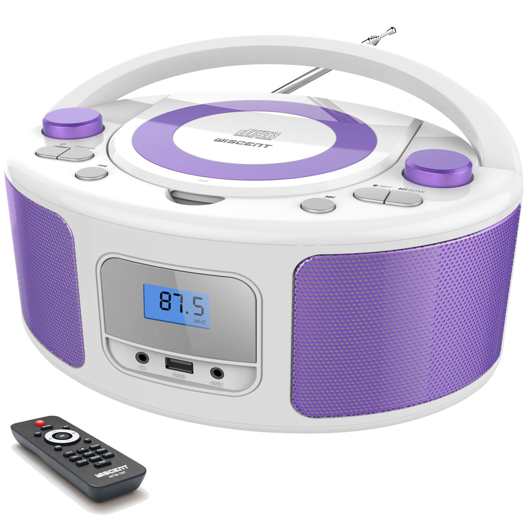 Tragbarer CD-Player Boombox mit Bluetooth | Fernsteuerung | FM-Radio | USB | MP3-Wiedergabe | Kompat