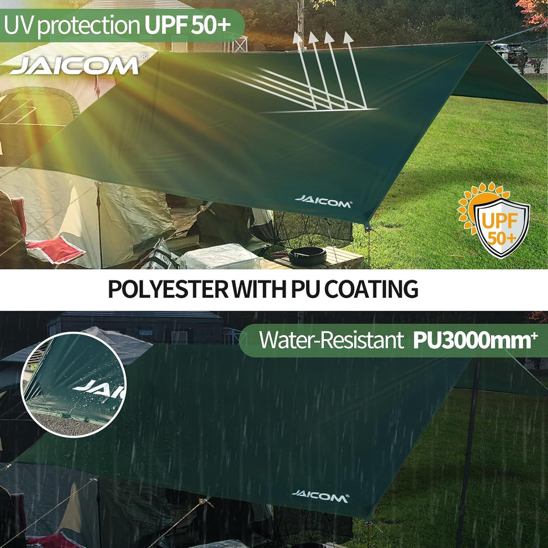 JAICOM Tarp Wasserdicht - 3x3M/4M/5M Camping Zeltplane, Ultraleicht und Tragbar, UV-Schutz & Schnee
