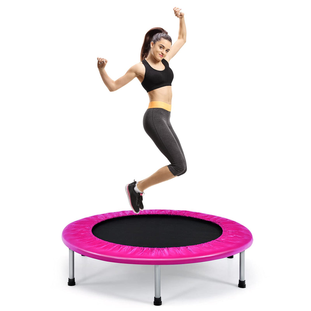 COSTWAY φ97cm Mini Trampolin, Fitness Trampolin faltbar, Kindertrampolin bis 150kg belastbar, Trampo
