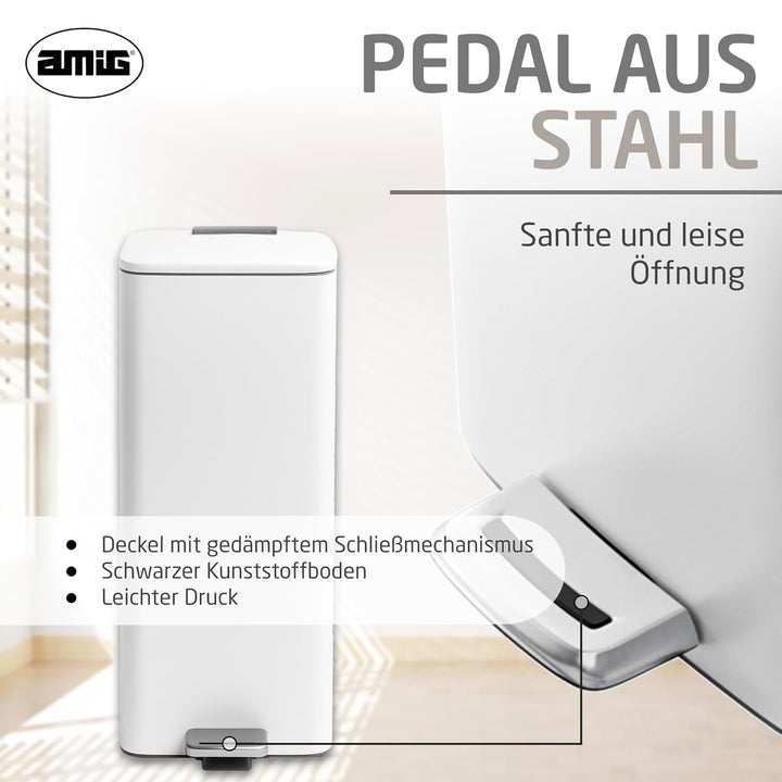 Amig - Mülleimer mit Pedal 30Liter - hygienische progressive Öffnung - für Haushaltsgebrauch - 27 x