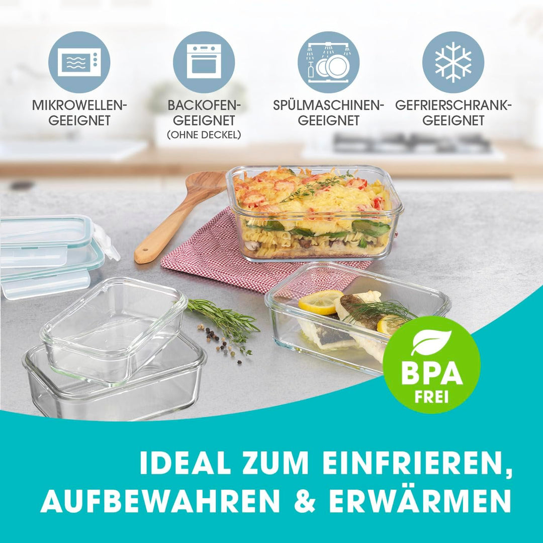 GOURMETmaxx Glas Frischhaltedosen Klick-it 8er Set | Hervorragend geeignet für Spülmaschine, Mikrowe