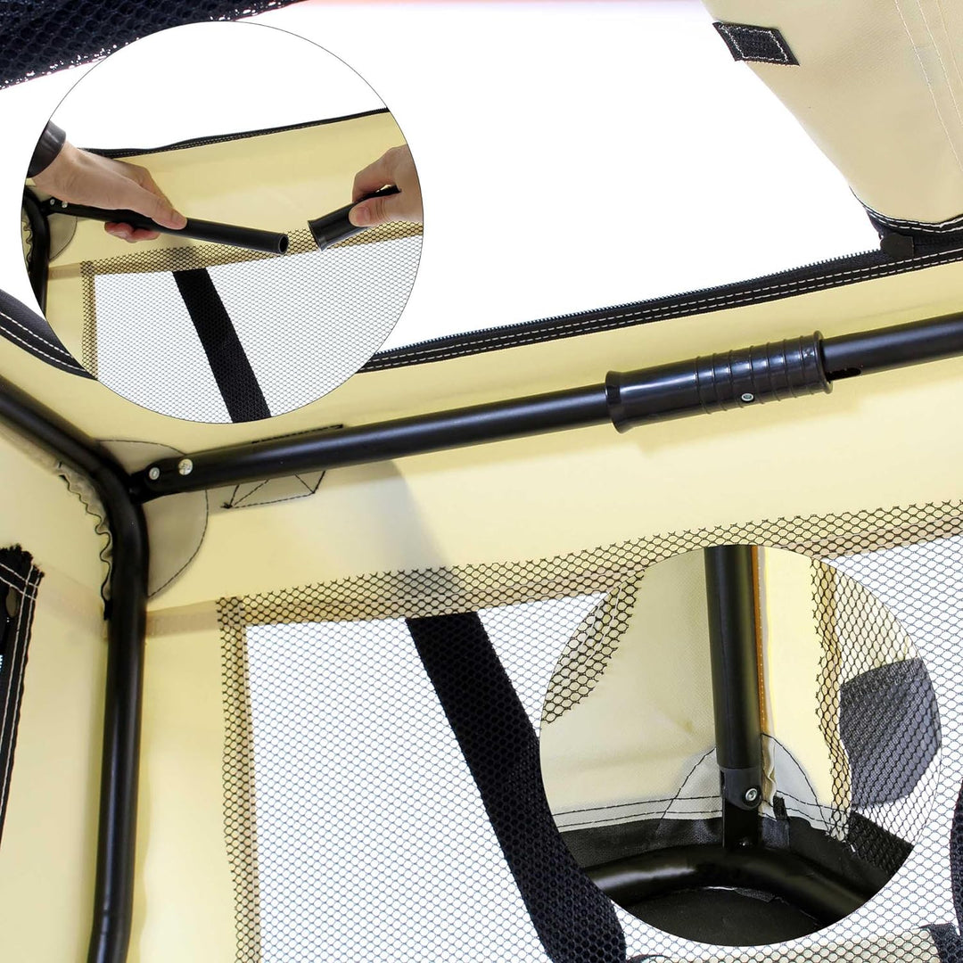 Fudajo Faltbare Transportbox in Beige für Haustiere, Grösse XXL (90x63x63cm), Tragegriff, Liegedecke