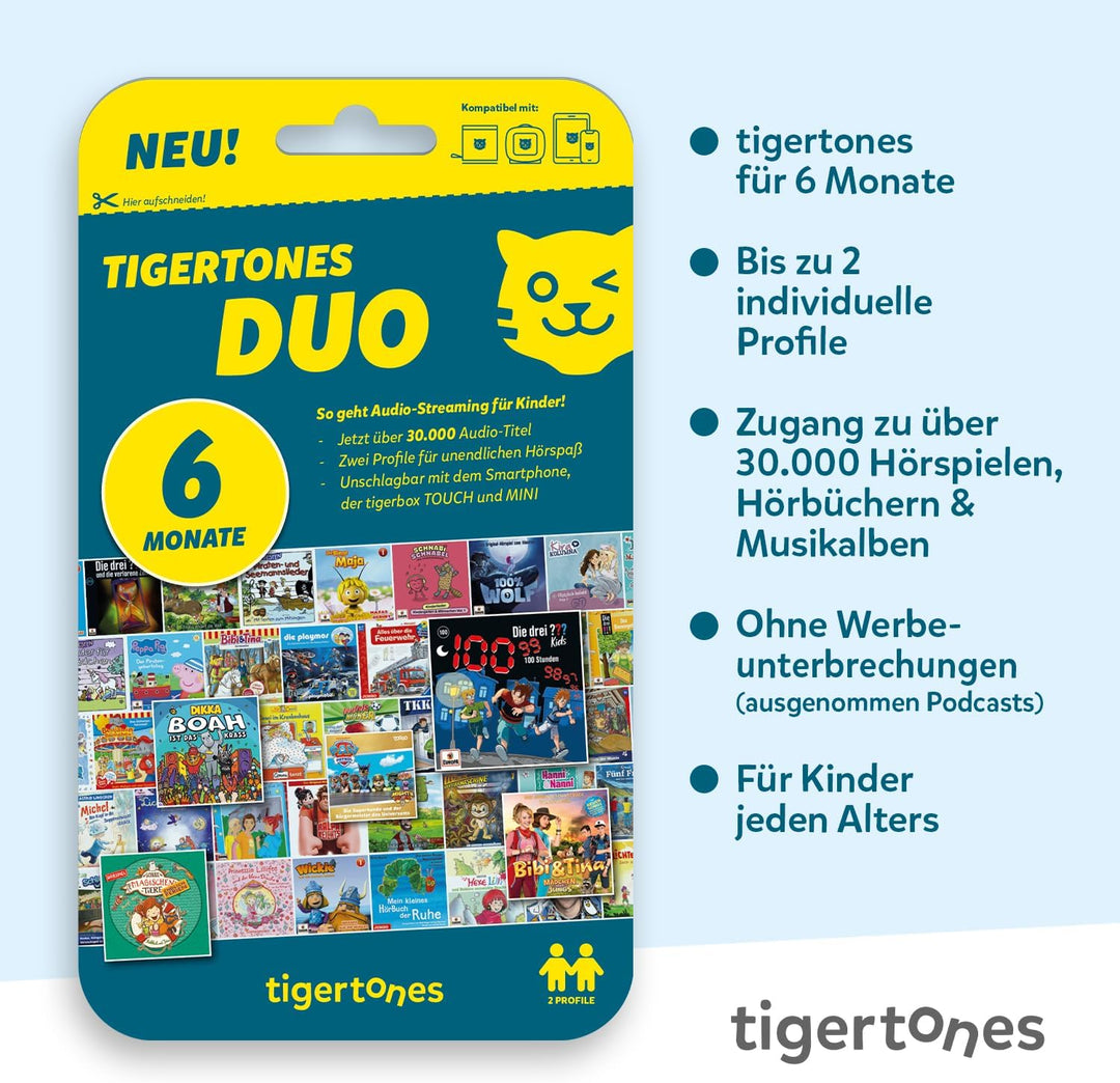 tigermedia tigertones Duo Prepaid-Zugang 6 Monate | Audio-Streamingdienst für Kinder | Über 30.000 A