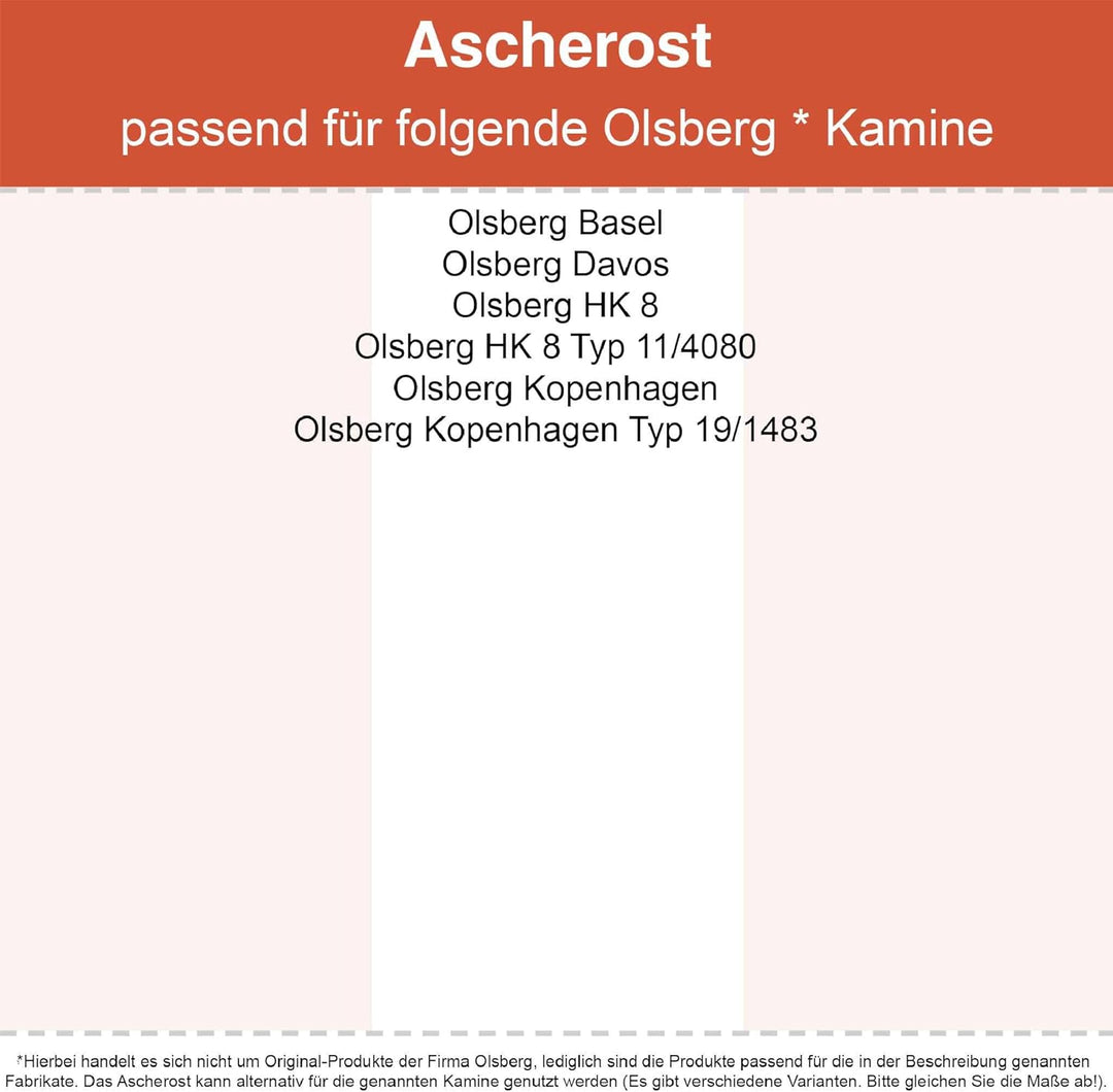 Kaminrost/Ascherost Eckig 270 x 227 x 10 mm passend für Olsberg ** Kaminöfen inkl. Modellübersicht -