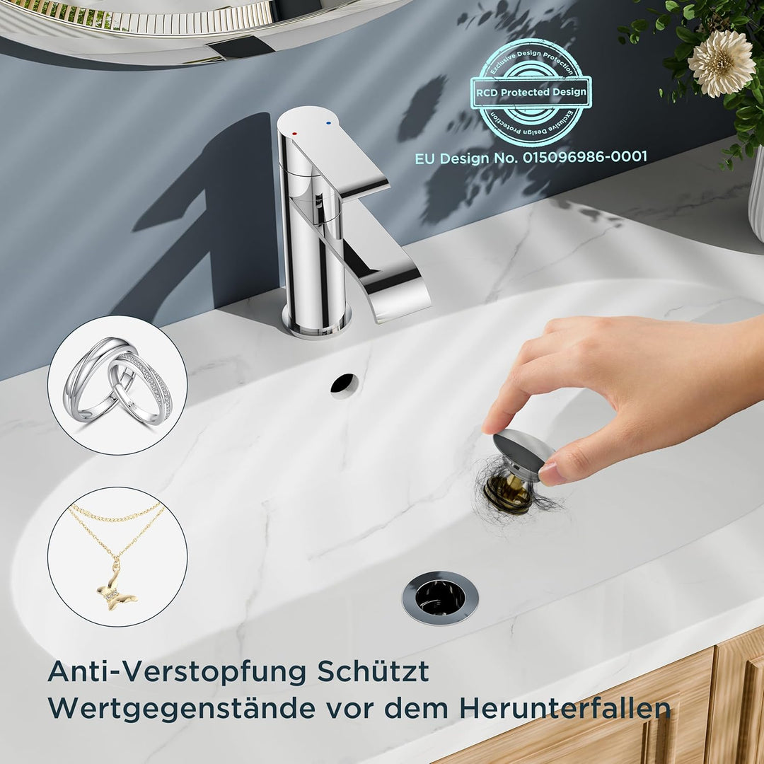 FORIOUS Wasserhahn Bad mit Ablaufgarnitur, Waschtischarmatur Einhandmischer – Hochwertige Waschbecke