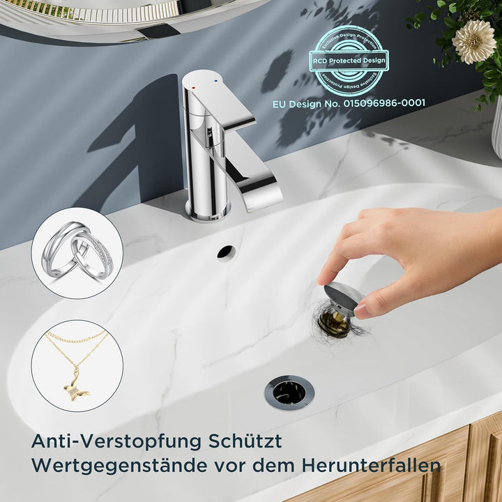 FORIOUS Wasserhahn Bad mit Ablaufgarnitur, Waschtischarmatur Einhandmischer – Hochwertige Waschbecke