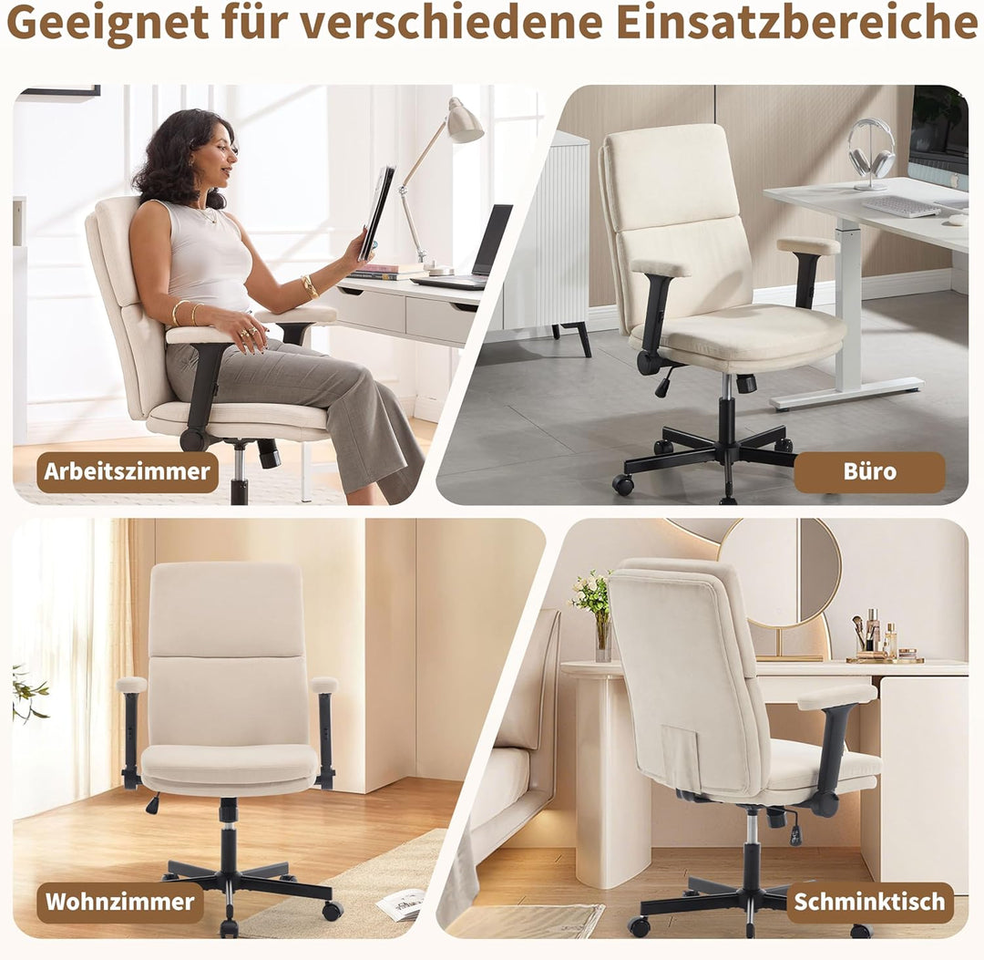 Fizzin Beige Ergonomischer Bürostuhl Schreibtischstuhl mit Hochklappbare Armlehne, Doppellagiger Hoh