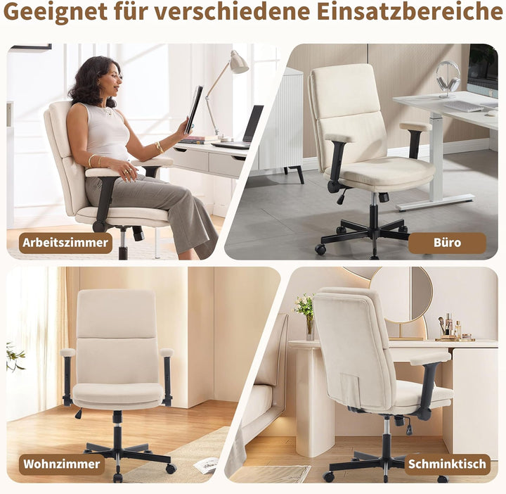Fizzin Beige Ergonomischer Bürostuhl Schreibtischstuhl mit Hochklappbare Armlehne, Doppellagiger Hoh