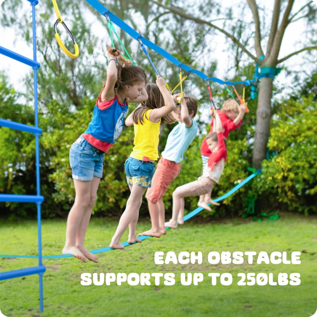 Hapfan 2 X 50ft Slackline Set Kinder mit Seilrolle, Hindernisse Set mit Klettergerüst Kletterstangen