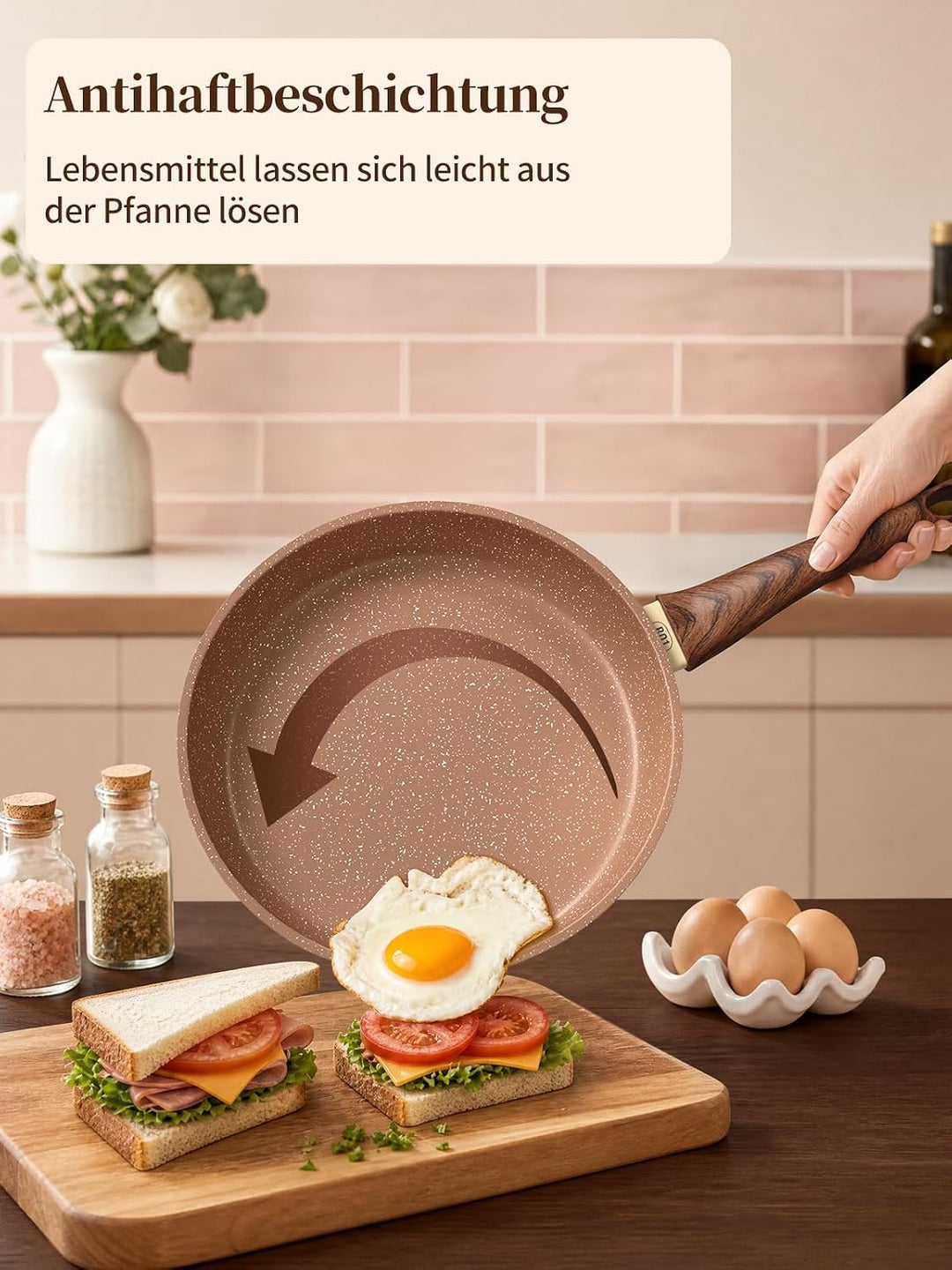 Innerwell Antihaft Bratpfanne 20 cm, Gesunde Granit Pan, Braun Beige | Pfanne Induktion mit Keramik