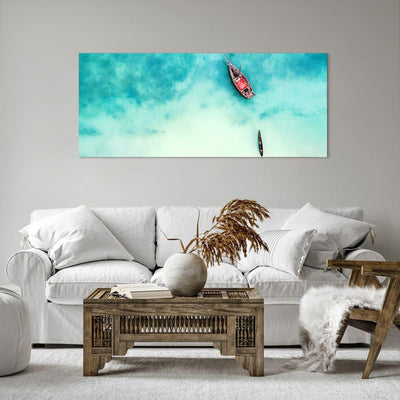 Wandbilder Dekoration Wohnzimmer Insel Boot Schiff Ozean Panorama Bilder auf Leinwand 120x50cm Leinw