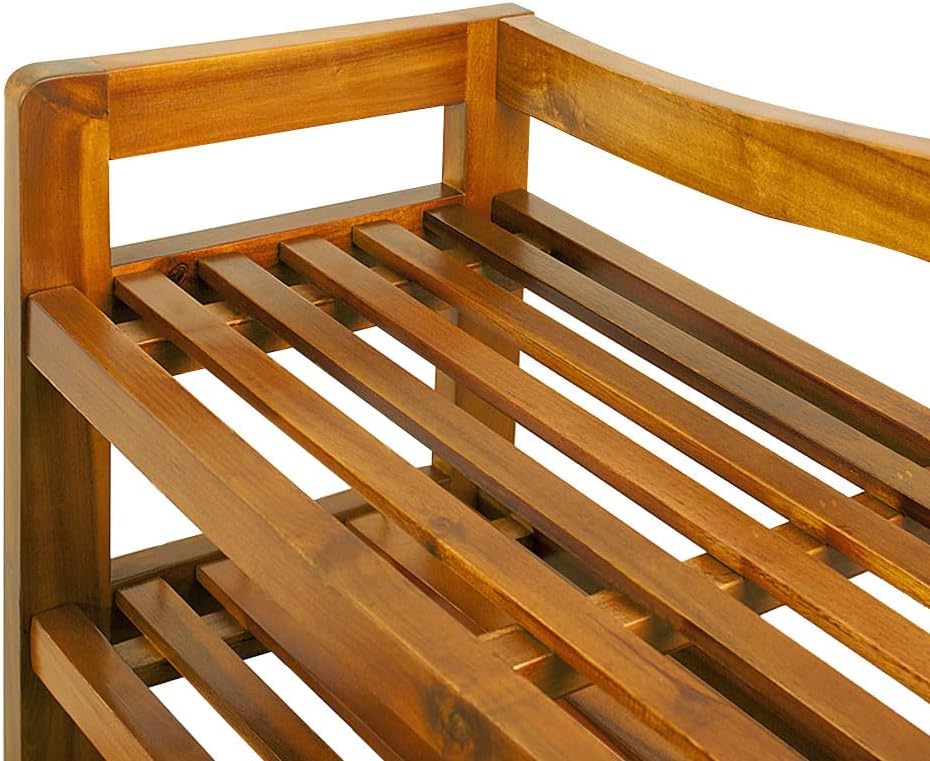 Casaria® Schuhregal mit 2 Ebenen 75x26x42cm FSC®-Zertifiziert Akazien Holz Massiv Bad Diele Flur Bad