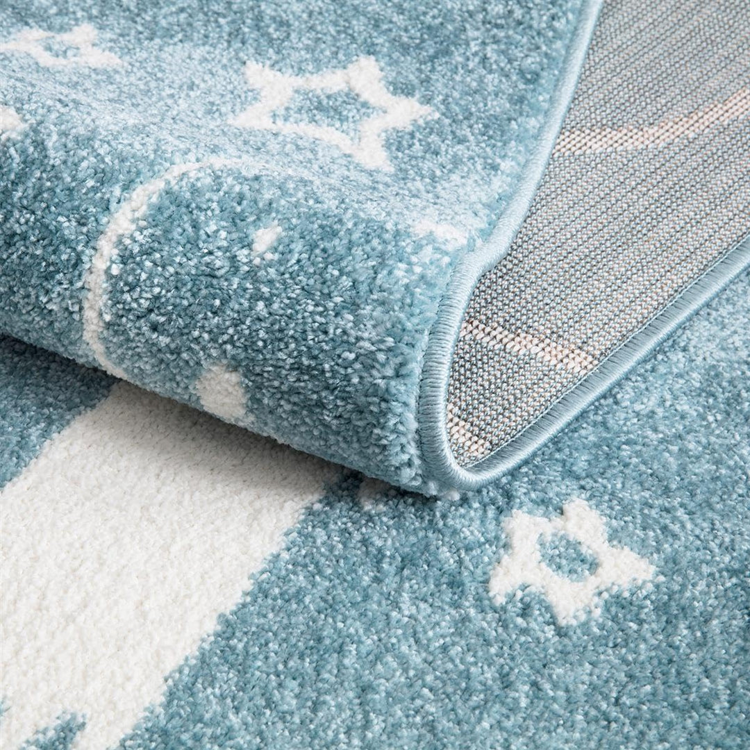 carpet city Teppich Kinderzimmer Weltall - Blau - 140x200 cm - Kinderteppich Kurzflor mit Sternen, R