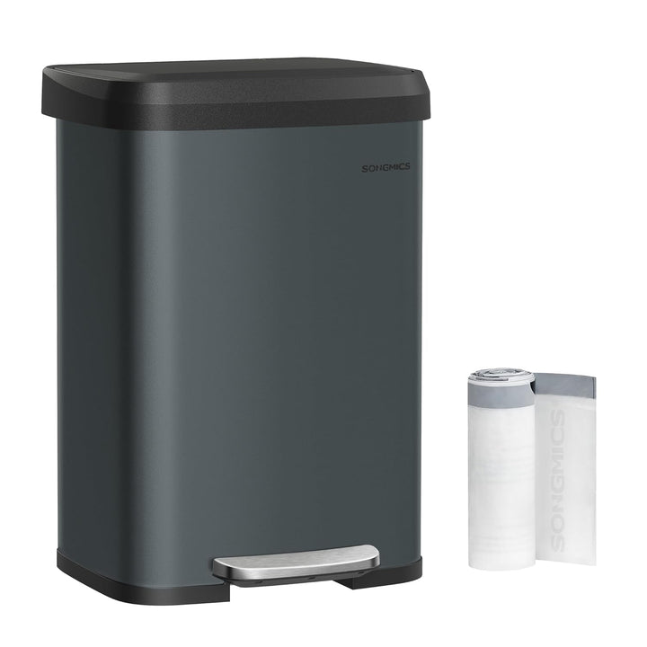 SONGMICS Mülleimer Küche, 50 Liter Abfalleimer, Tretmülleimer aus Metall, mit Deckel, hoch, schmal u