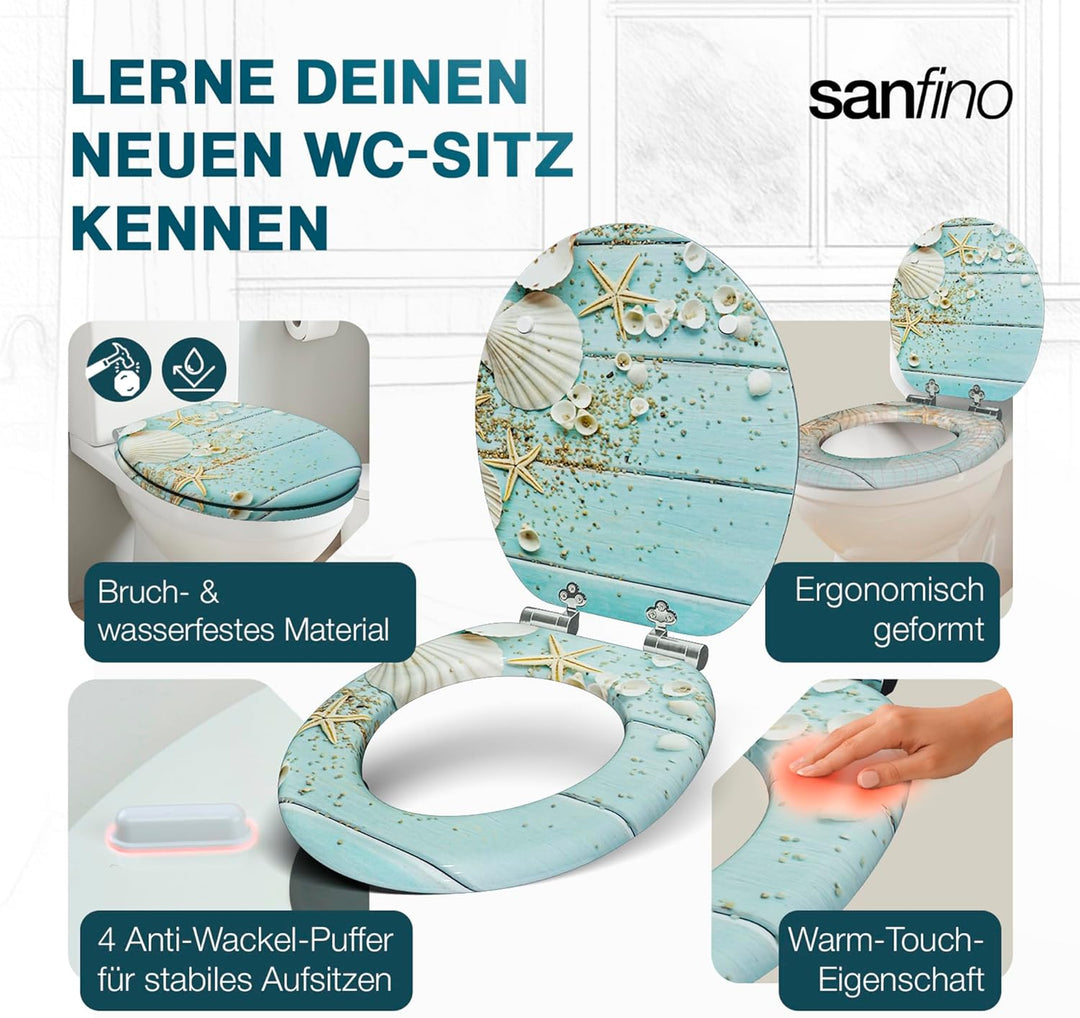 Premium WC Sitz mit Absenkautomatik – hochwertige Toilettendeckel aus Holz, viele bunte Motive, hohe