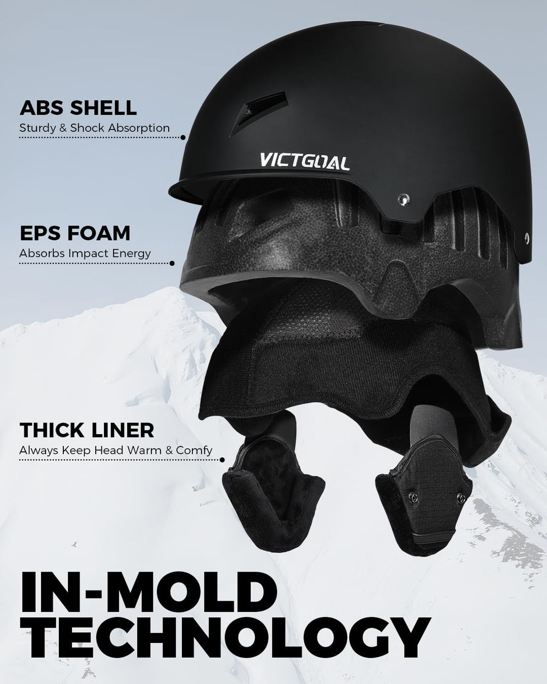 Victgoal Skihelm Herren Damen mit Warme Flusen-Ohrpolster, Gute Belüftung Sicherheits Snowboard Helm
