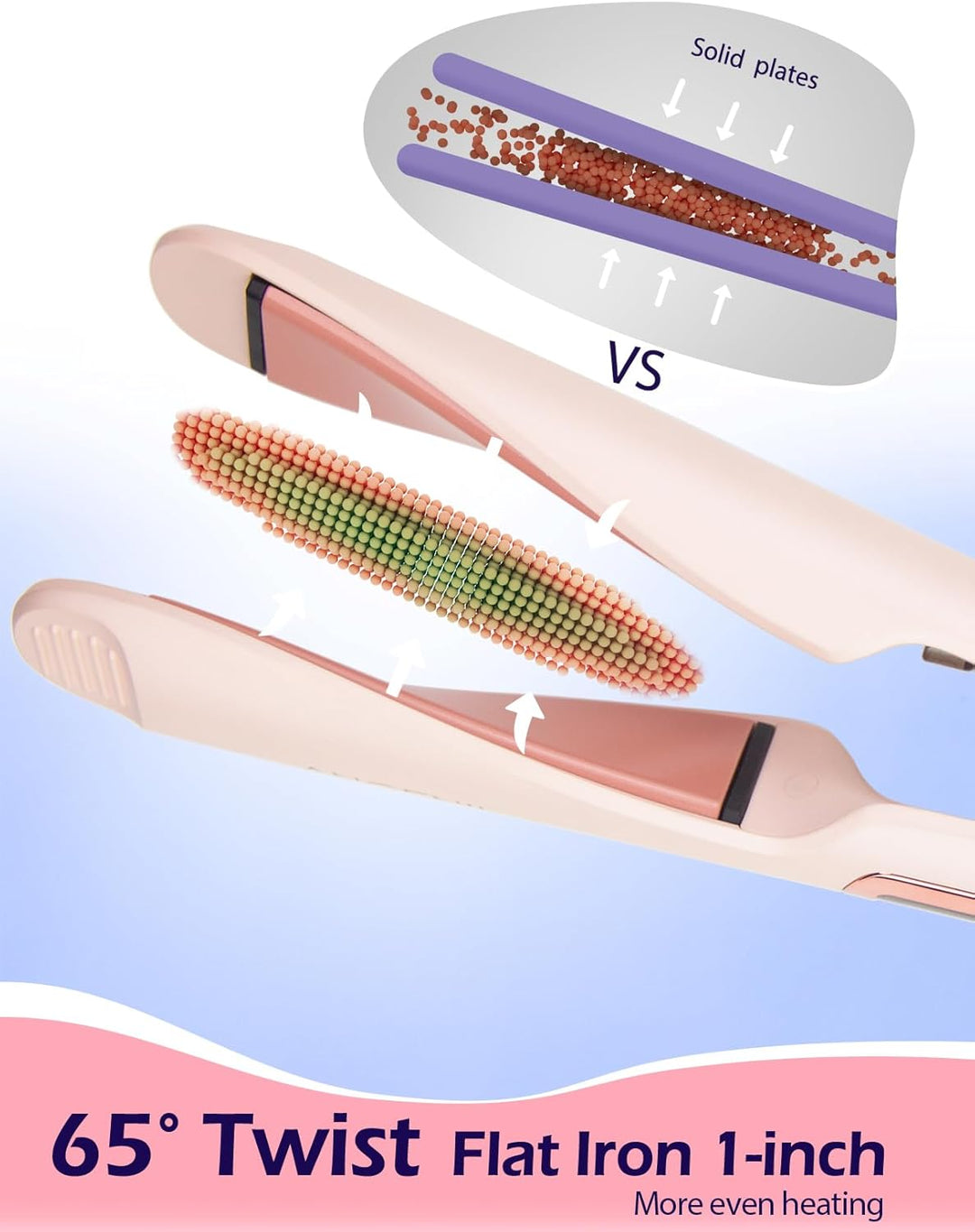 ANGENIL Pro Twist Glätteisen für Damen, 2-in-1 Glätteisen und Lockenstab, rundes, rosafarbenes Haarg