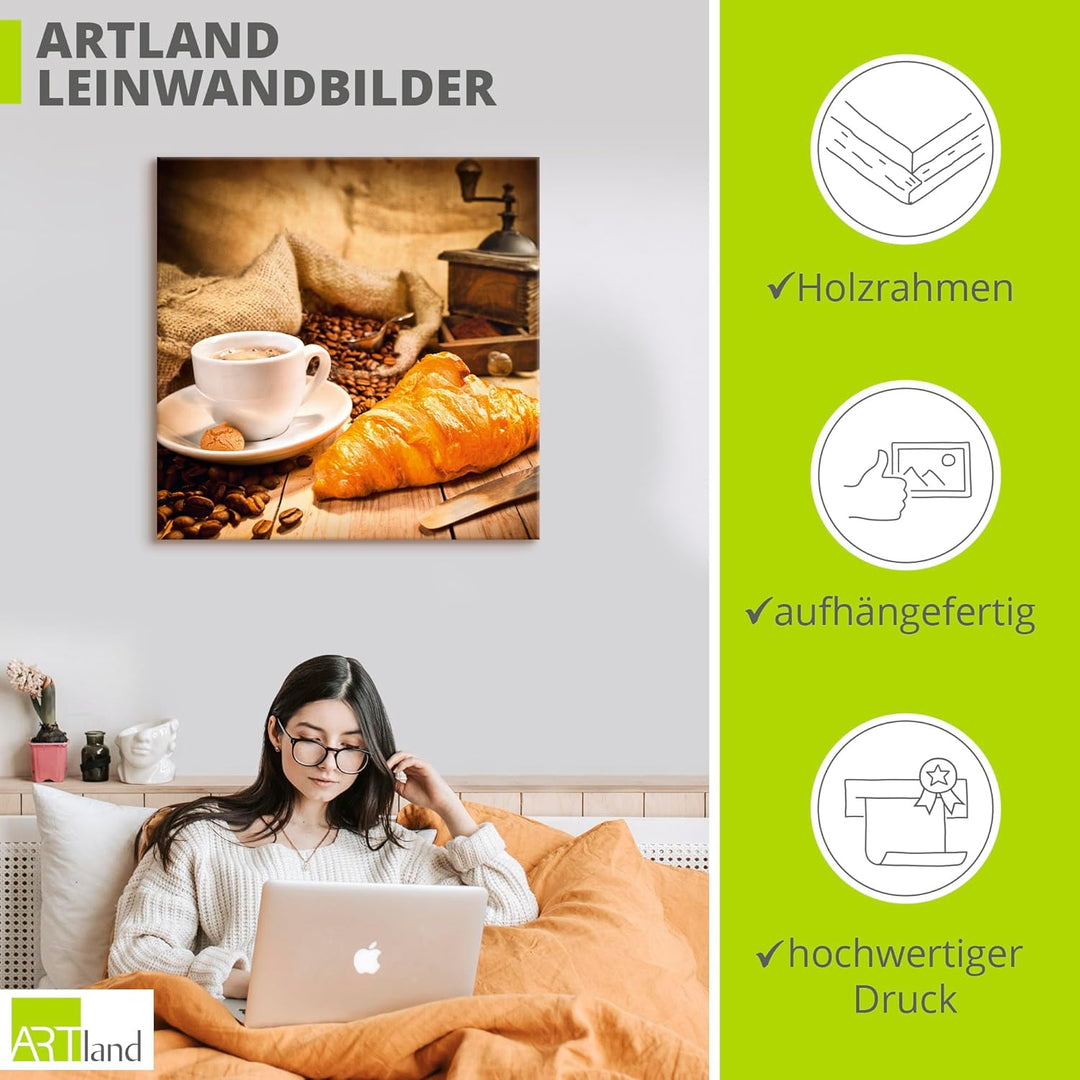 Artland Leinwandbild Wandbild Bild auf Leinwand 50x50 cm Wanddeko Kaffee Coffee Cafe Kaffeebohnen Le