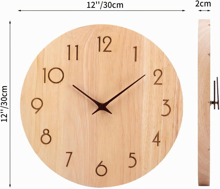 VIVILINEN Wanduhr Ohne Tickgeräusche Wanduhr Massivholz Lautlos Batteriebetriebene Uhr Hängeuh Origi