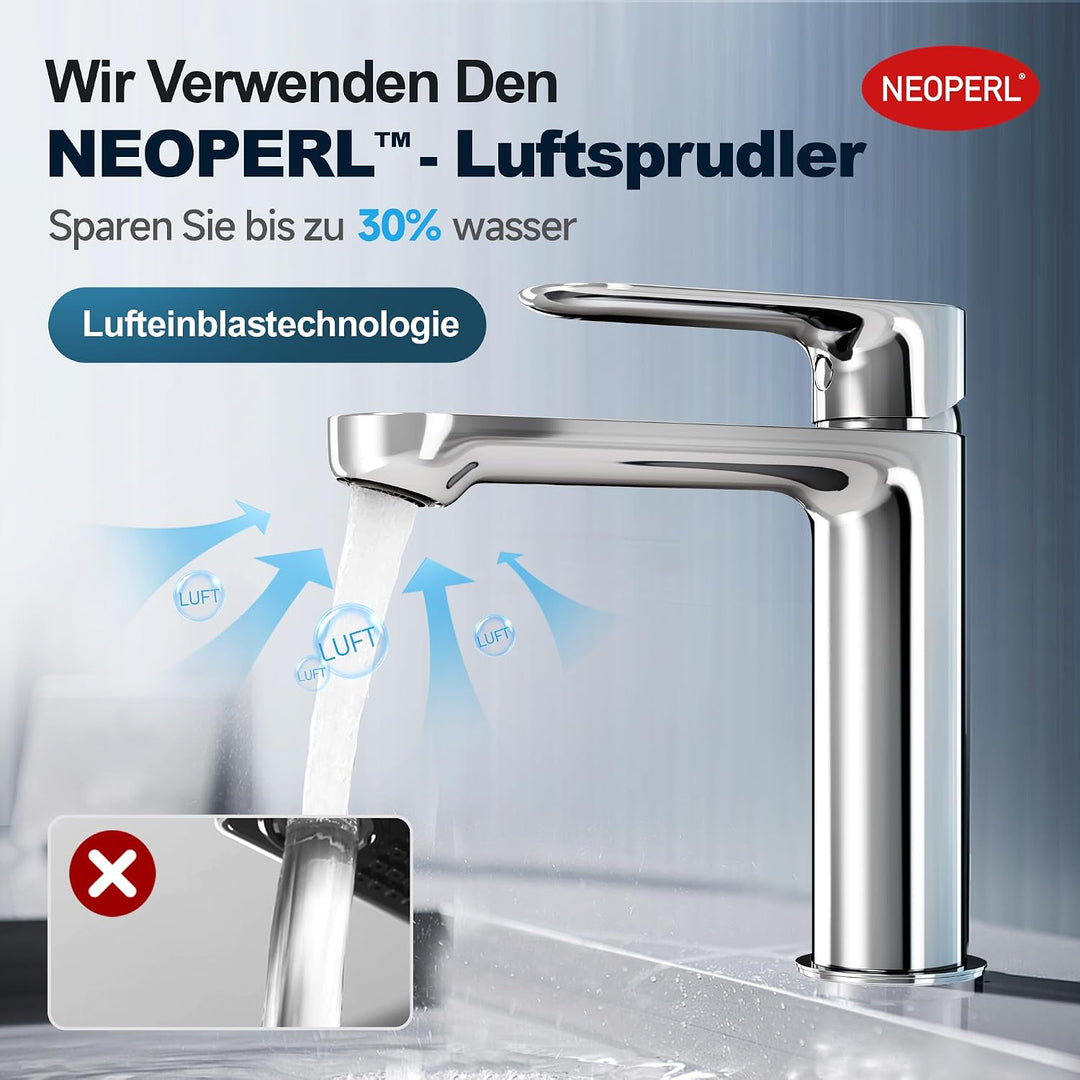 Wasserhahn Bad aus Edelstahl, Moderner Waschtischarmatur für Badezimmer mit Keramikkartusche und Ung