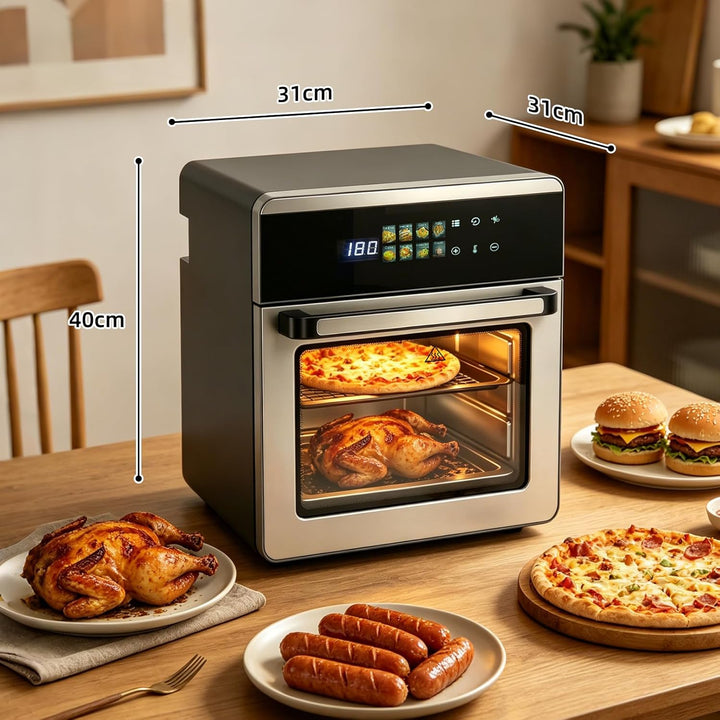Heissluftfritteuse 16 Liter Edelstahl, 8-in-1 Multifunktionsofen Heissluftfritteuse und Ofen, Airfry