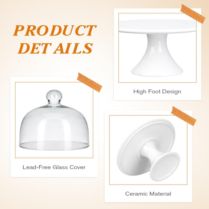 Cabilock Keramik Kuchenplatte Tortenplatte Glasglocke Teller Kuchenteller Kuchenständer Haube mit Fu