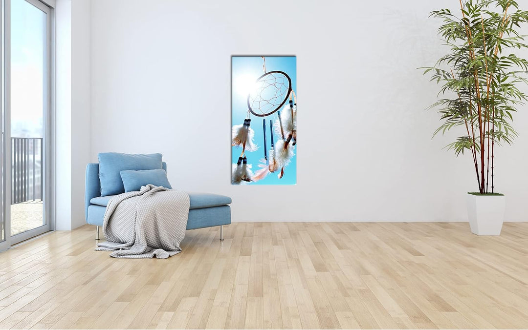 Sonniger Traumfänger Panorama 80x40 cm als Leinwandbild, Motiv fertig gerahmt auf Echtholzrahmen, Ho