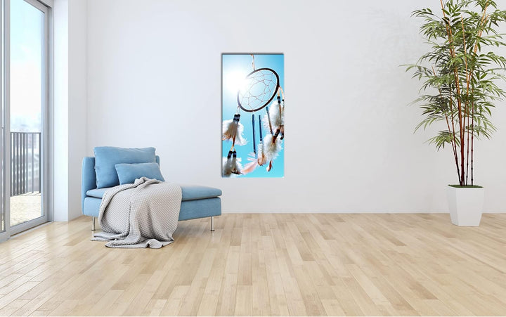Sonniger Traumfänger Panorama 80x40 cm als Leinwandbild, Motiv fertig gerahmt auf Echtholzrahmen, Ho