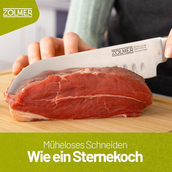 Zolmer® Santoku Messer - Extra scharfes Küchenmesser - Allzweck Messer mit komfortablem Griff aus Pa
