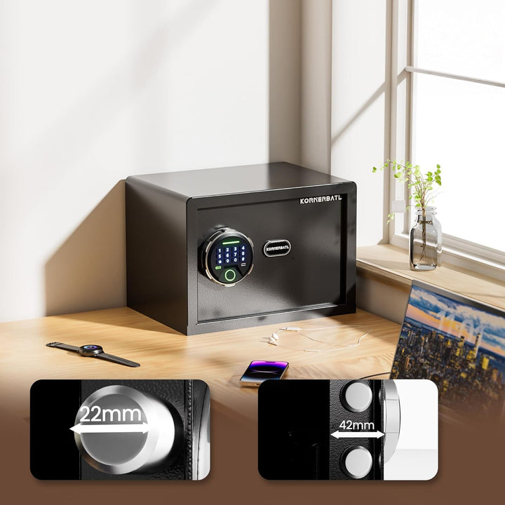 Smarter biometrischer Tresor mit Fingerabdruckschloss, kleiner Safe mit Silent-Modus, beleuchtetem T